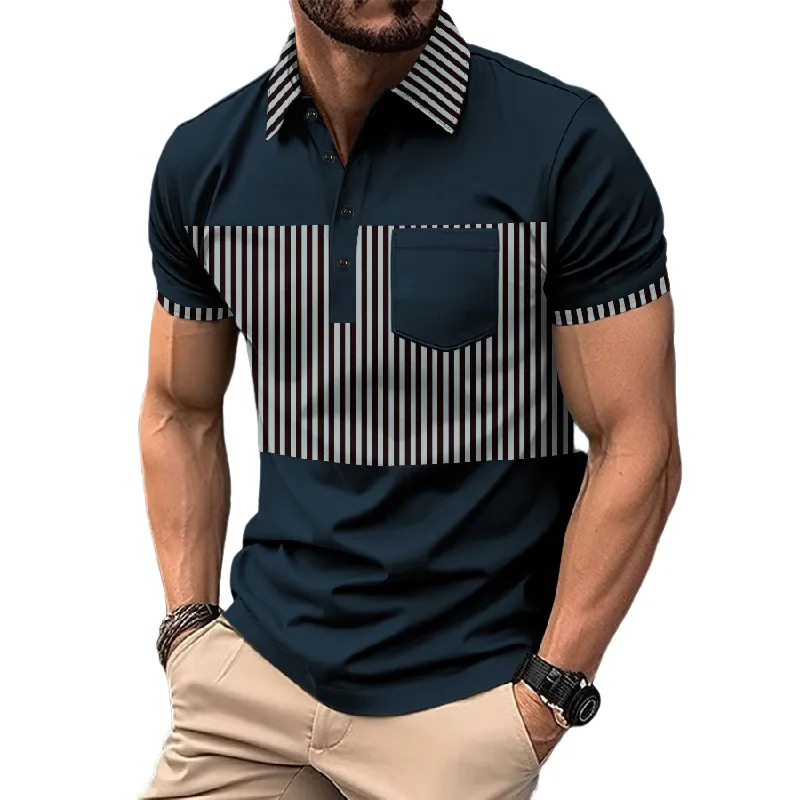 Men's Stripe Print Short Sleeve Polo Shirt 18376021X sold by Manly