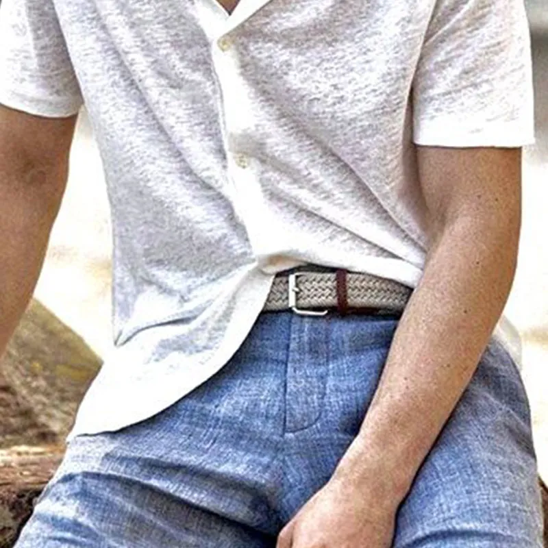 Men's Cotton Blend Solid Color Lapel Short Sleeve Shirt 83402338X sold by Manly product image thumbnail 4