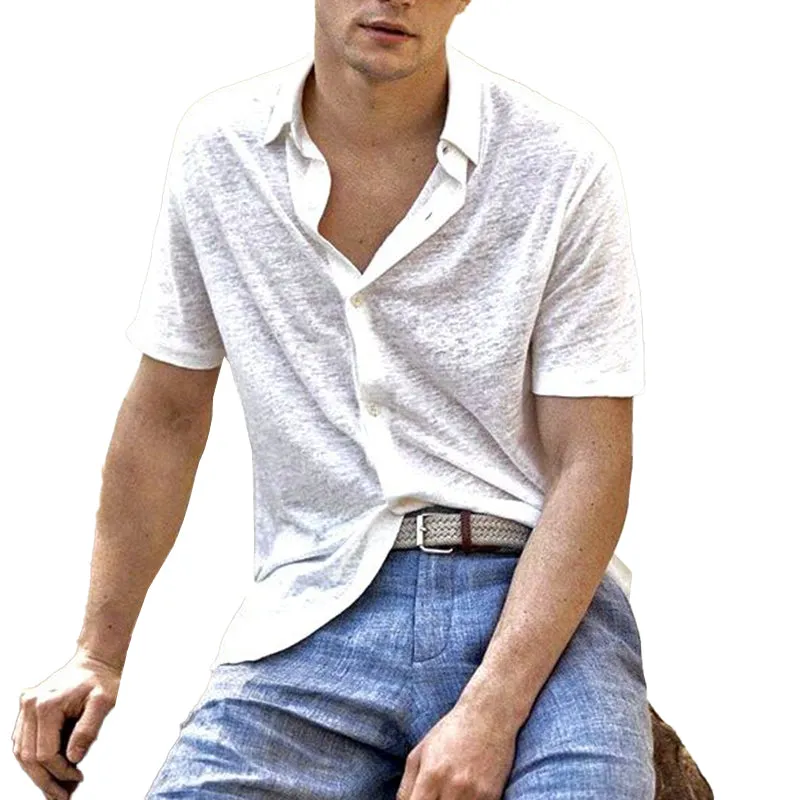 Men's Cotton Blend Solid Color Lapel Short Sleeve Shirt 83402338X sold by Manly