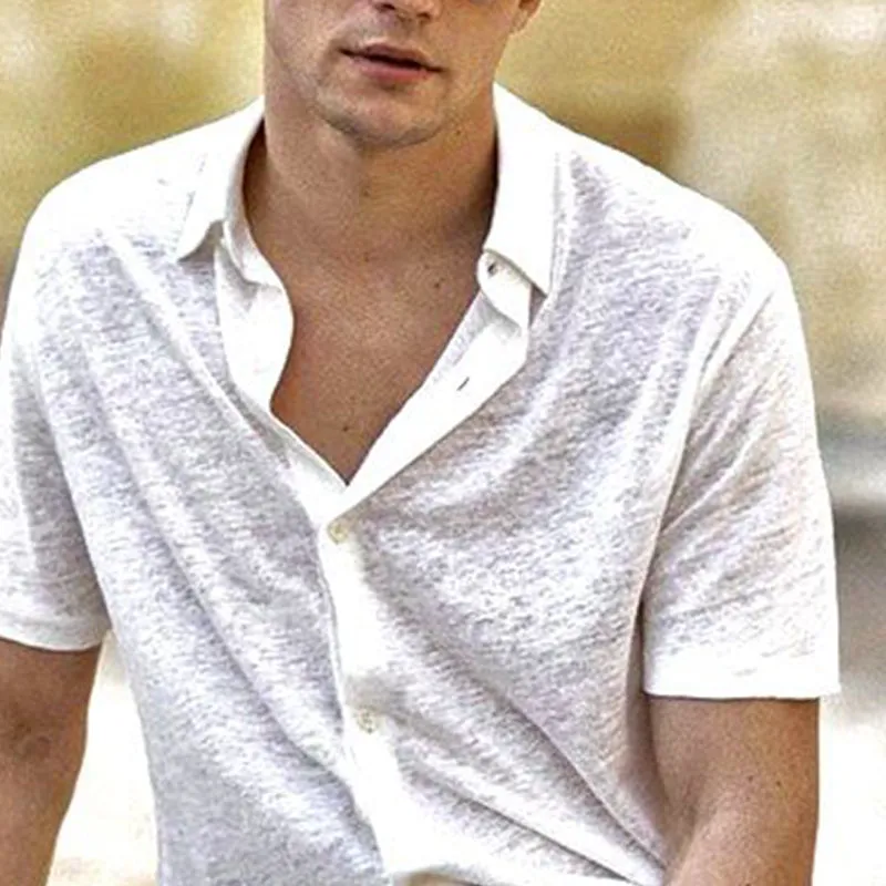 Men's Cotton Blend Solid Color Lapel Short Sleeve Shirt 83402338X sold by Manly product image thumbnail 3