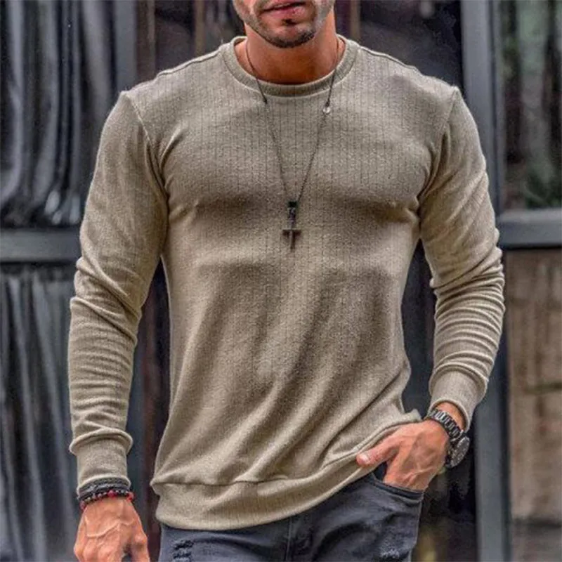 Men's Crew Neck Striped Knitted Long Sleeve T-shirt 53848923X sold by Manly product image thumbnail 2