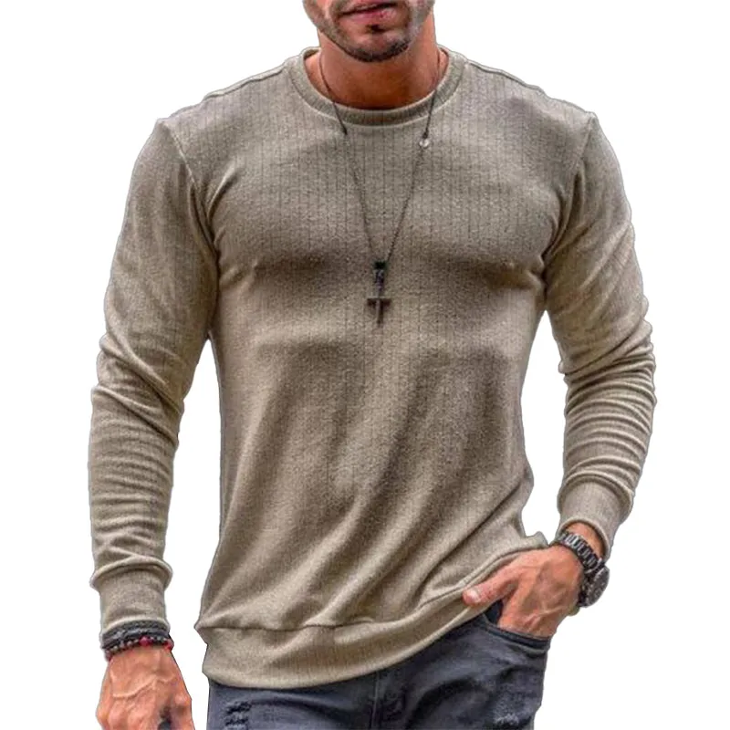 Men's Crew Neck Striped Knitted Long Sleeve T-shirt 53848923X sold by Manly