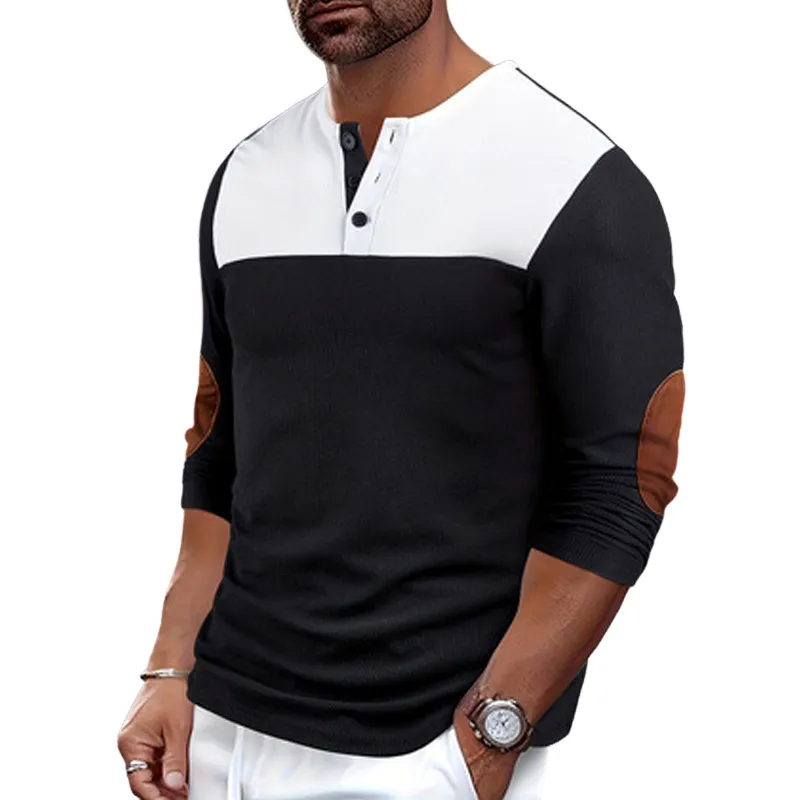 Men's Waffle Contrast Round Neck Long Sleeve T-Shirt 00588179X sold by Manly