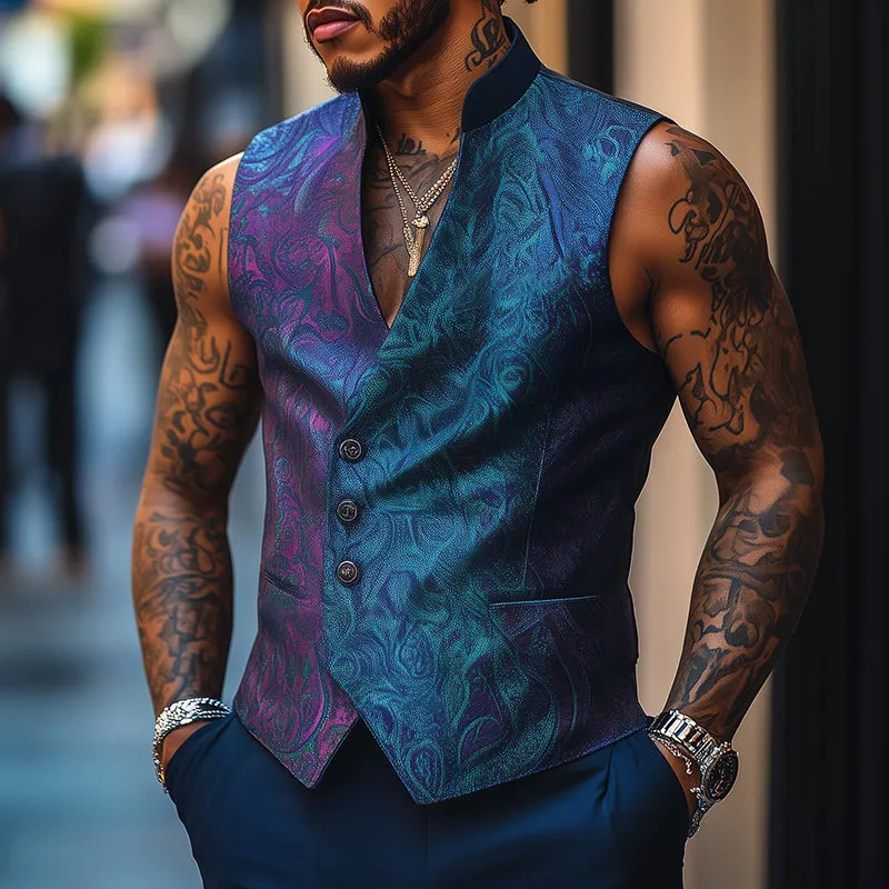 Men's Retro Casual Print Stand Collar Vest 94400572TO sold by Manly product image thumbnail 2