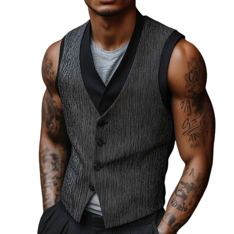 Men's Retro Casual Piecing Printed Vest 01505058TO sold by Manly