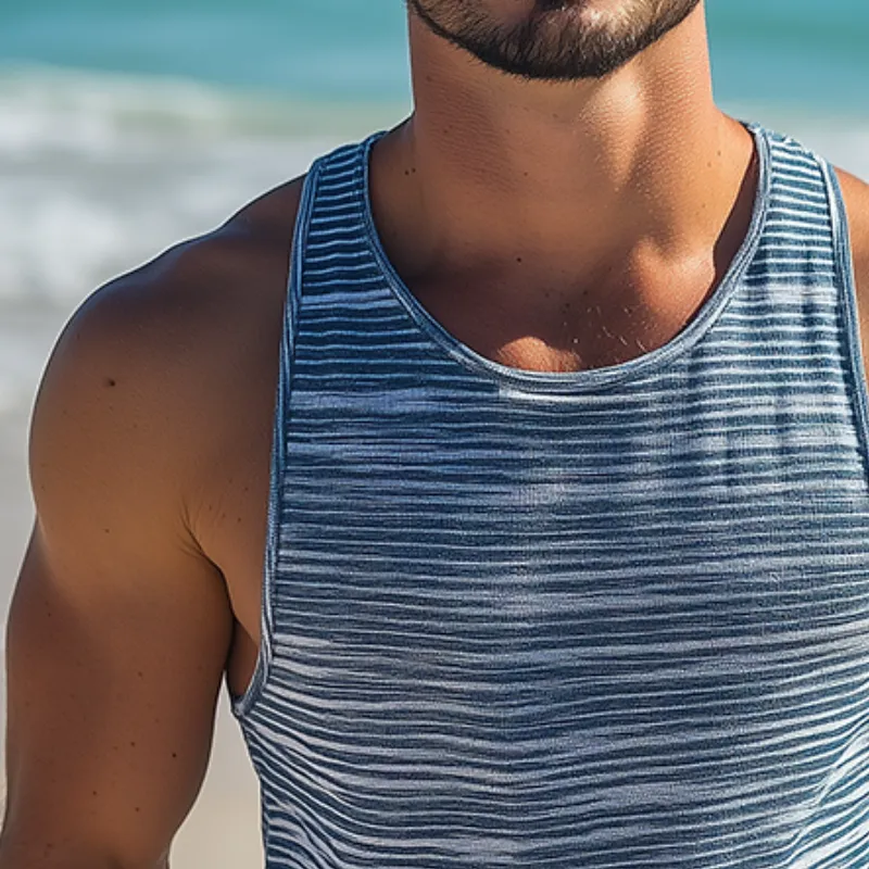 Men's Retro Casual Striped Print Crew Neck Tank Top 68644572TO sold by Manly product image thumbnail 3
