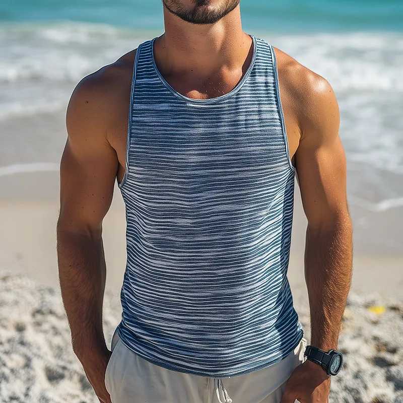 Men's Retro Casual Striped Print Crew Neck Tank Top 68644572TO sold by Manly product image thumbnail 2
