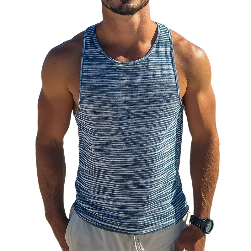 Men's Retro Casual Striped Print Crew Neck Tank Top 68644572TO sold by Manly