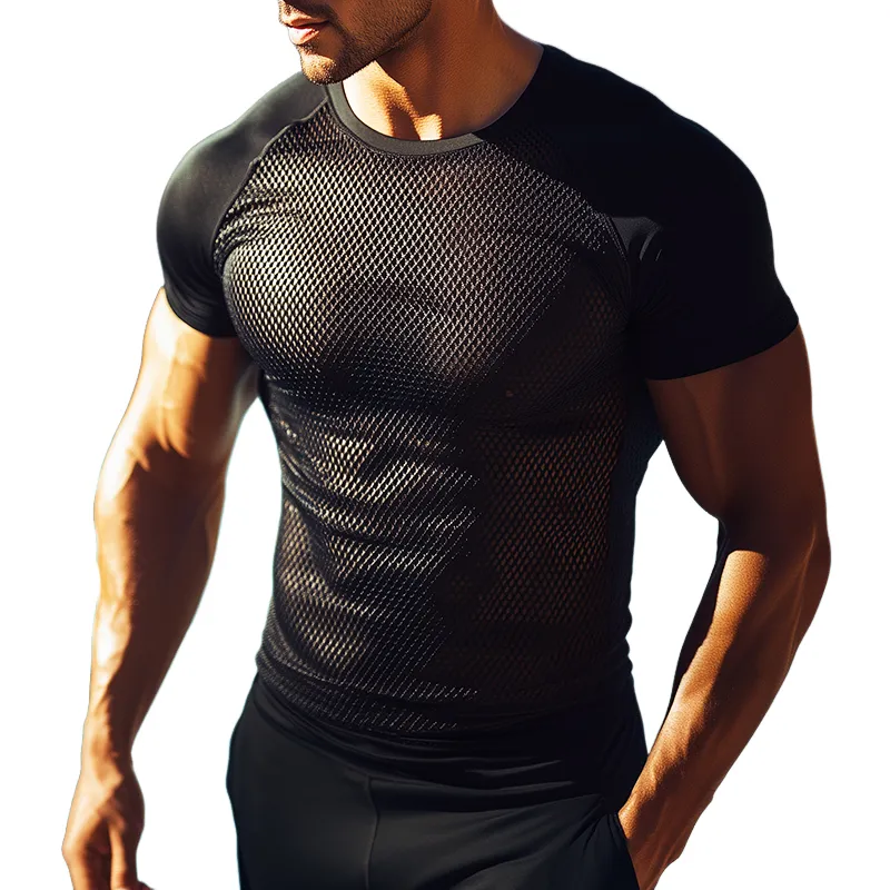 Men's Casual Breathable Stretch Sports Mesh Round Neck Short-sleeved T-shirt 43443915TO sold by Manly