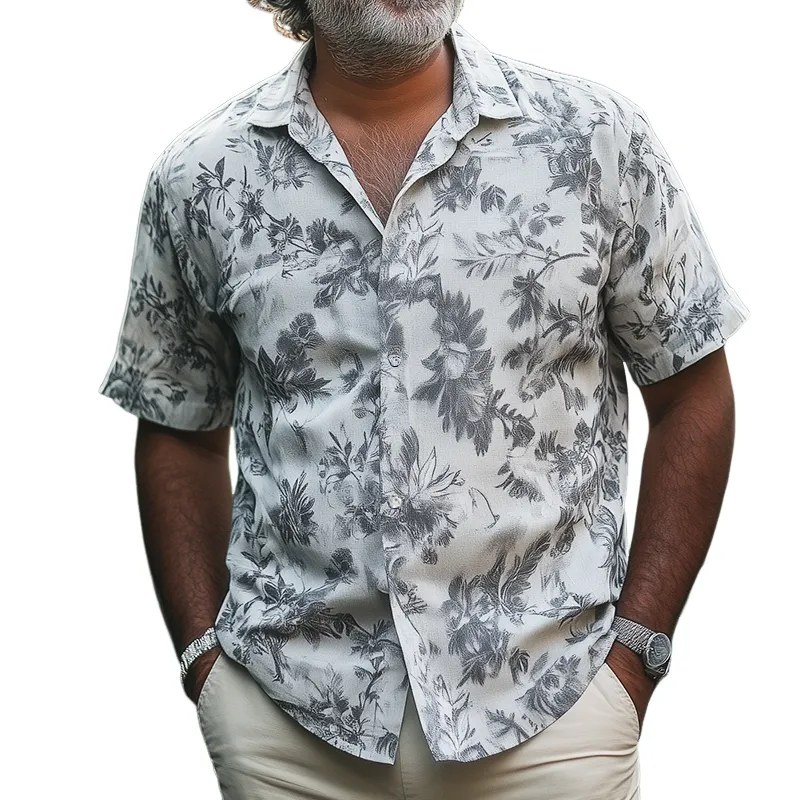 Men's Retro Linen Casual Printed Short Sleeve Shirt 50668572TO sold by Manly