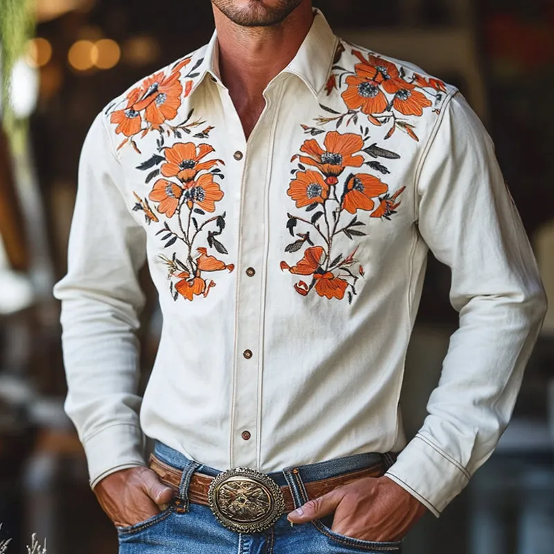 Men's Vintage Embroidered Lapel Long Sleeve Shirt 55928106TO sold by Manly product image thumbnail 2