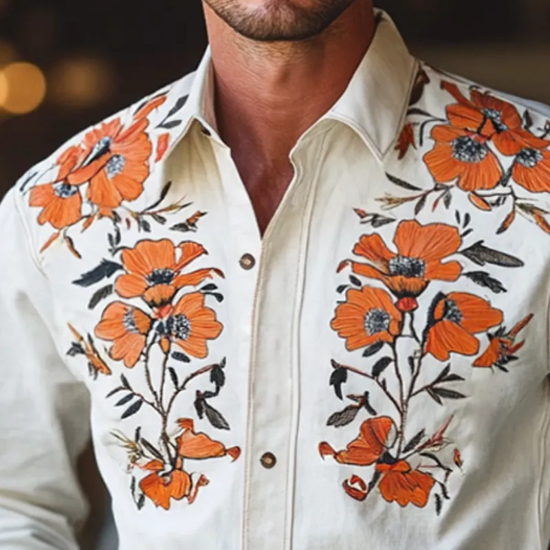 Men's Vintage Embroidered Lapel Long Sleeve Shirt 55928106TO sold by Manly product image thumbnail 3