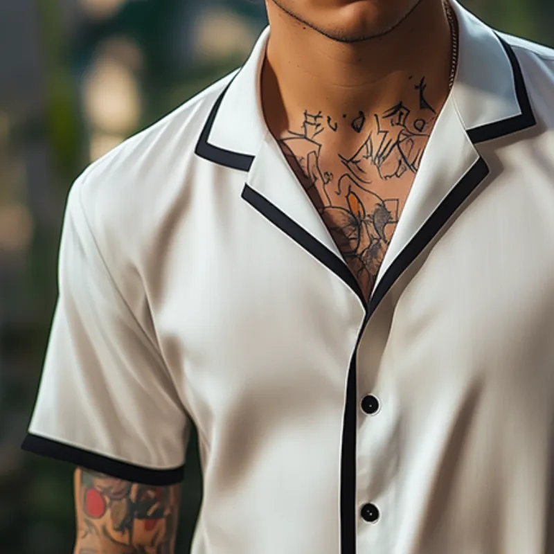 Men's Retro Satin Colorblock Casual Lapel Short Sleeve Shirt 91376486TO sold by Manly product image thumbnail 3