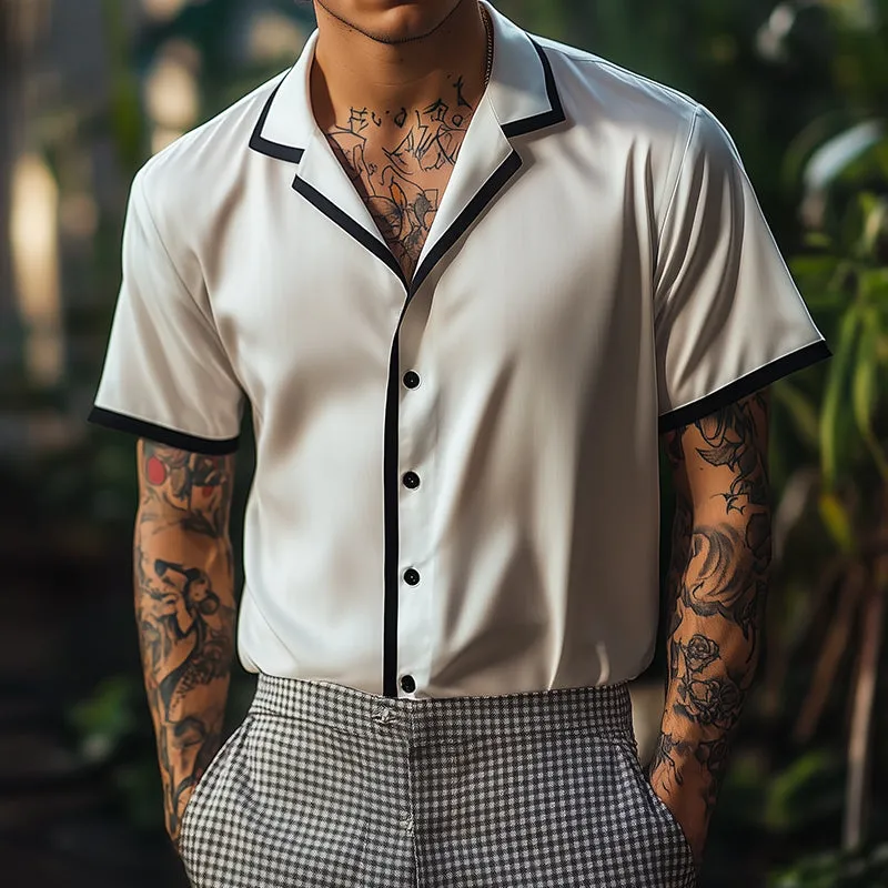 Men's Retro Satin Colorblock Casual Lapel Short Sleeve Shirt 91376486TO sold by Manly product image thumbnail 2