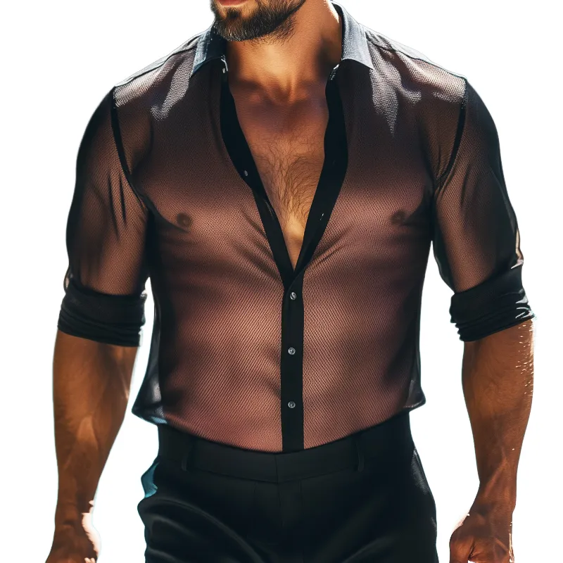 Men's Casual Cool Lapel Long Sleeve Shirt 35374357TO sold by Manly