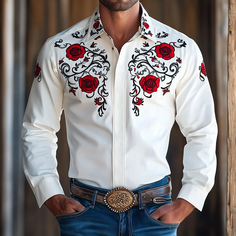 Men's Vintage Embroidered Lapel Long Sleeve Shirt 53893408TO sold by Manly product image thumbnail 2