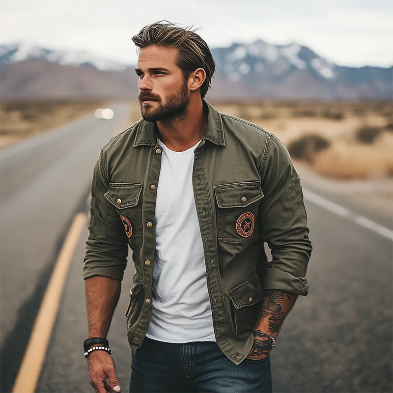 Men's Spring Classic Casual Multi-Pocket Thin Work Jacket 80199760K sold by Manly product image thumbnail 2