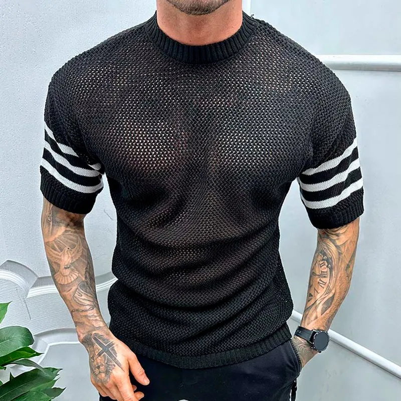 Men's Casual Fashion Round Neck Knitted Back Short-sleeved T-shirt 23923161K sold by Manly product image thumbnail 2