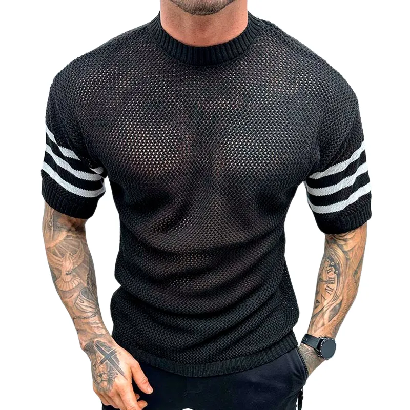 Men's Casual Fashion Round Neck Knitted Back Short-sleeved T-shirt 23923161K sold by Manly