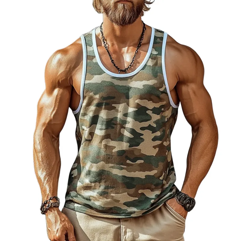 Men's Casual Cotton Camouflage U-Neck Slim Tank Top 33526873M sold by Manly