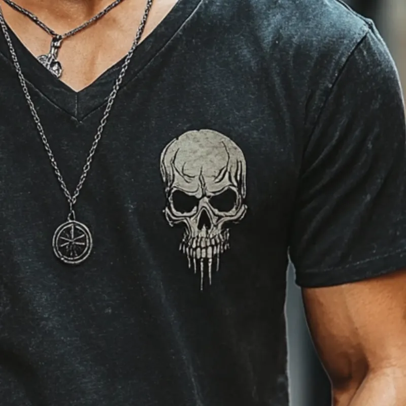Men's Casual Cotton V-Neck Skull Print Slim Fit Short Sleeve T-Shirt 75204219M sold by Manly product image thumbnail 3