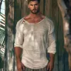 Men's Casual Round Neck Sexy Micro-transparent Mesh Long-sleeved T-shirt 61628800K sold by Manly