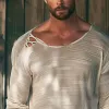 Men's Casual Round Neck Sexy Micro-transparent Mesh Long-sleeved T-shirt 61628800K sold by Manly
