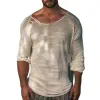 Men's Casual Round Neck Sexy Micro-transparent Mesh Long-sleeved T-shirt 61628800K sold by Manly