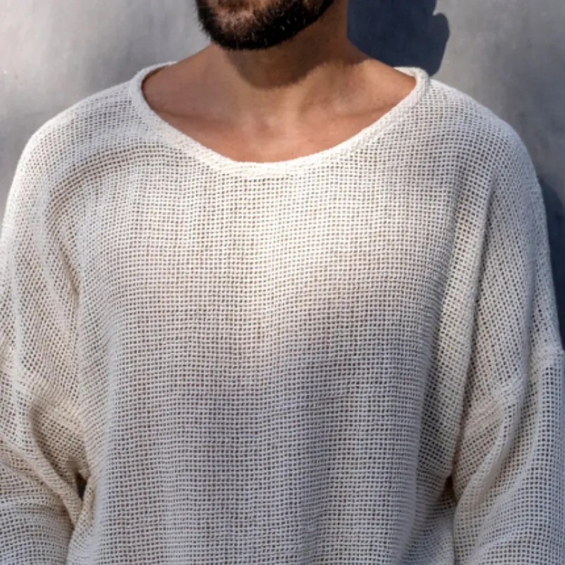 Men's Casual Fashion Round Neck Breathable Mesh Long Sleeve T-shirt 59456341K sold by Manly product image thumbnail 3