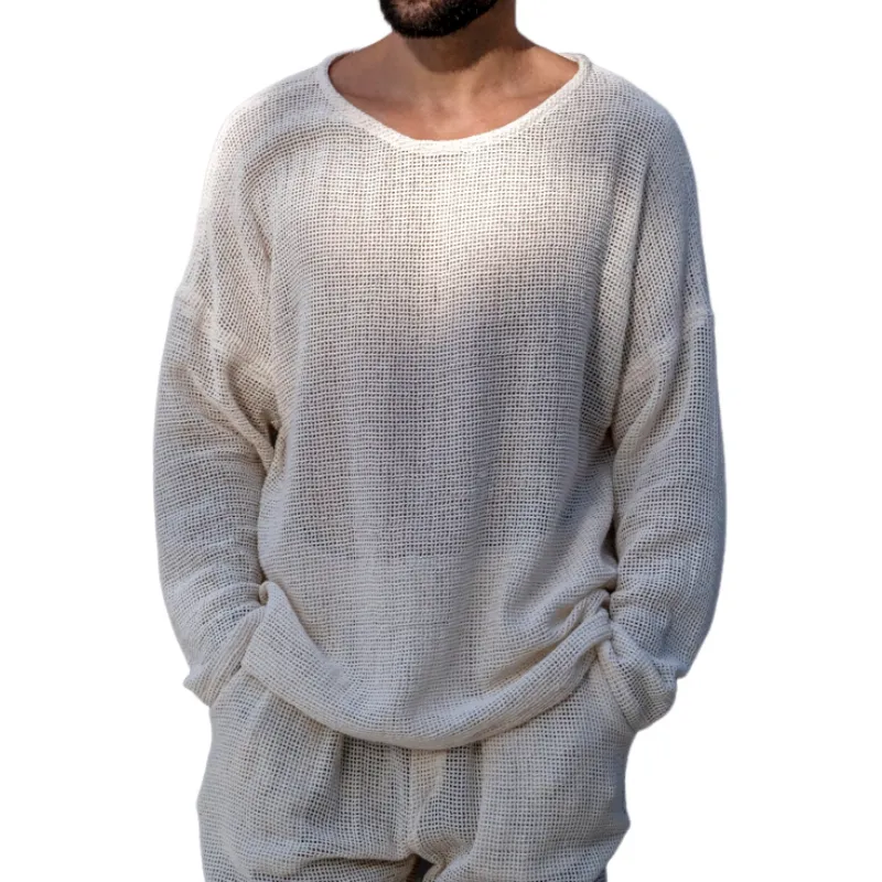 Men's Casual Fashion Round Neck Breathable Mesh Long Sleeve T-shirt 59456341K sold by Manly