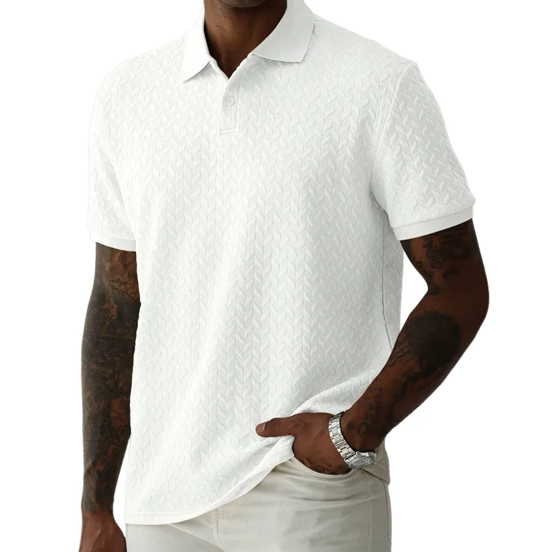 Men's Solid Textured Lapel Short Sleeve Polo Shirt 70610540Z sold by Manly