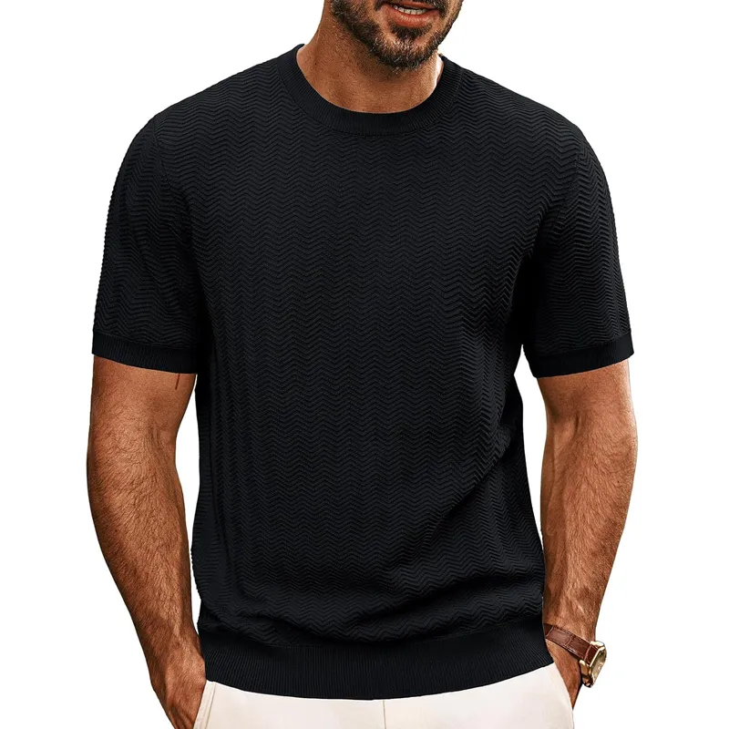 Men's Solid Color Knit Round Neck Short Sleeve T-shirt 07592973Z sold by Manly product image thumbnail 3