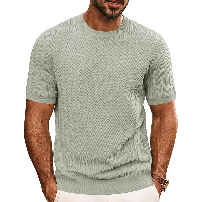 Men's Solid Color Knit Round Neck Short Sleeve T-shirt 07592973Z sold by Manly