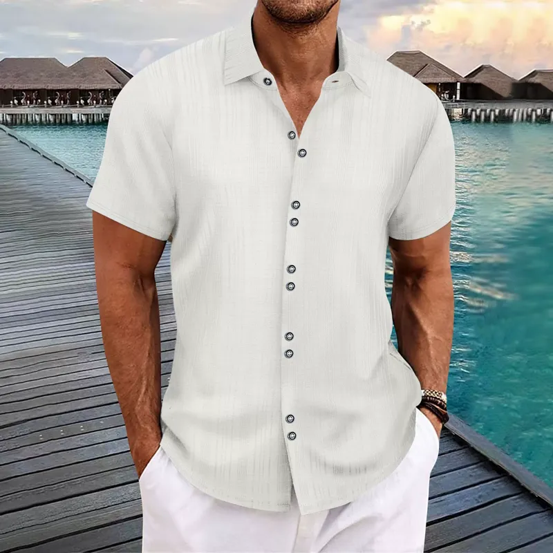 Men's Solid Checked Lapel Short Sleeve Shirt 92008949Z sold by Manly product image thumbnail 3