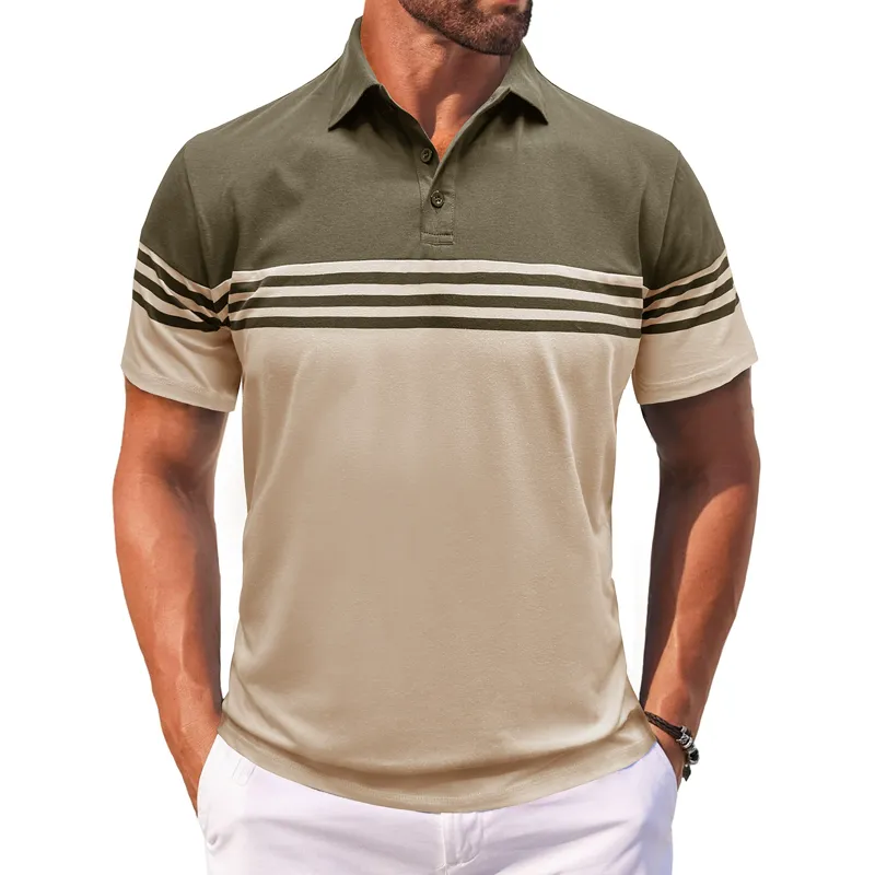 Men's Colorblock Striped Lapel Short Sleeve Polo Shirt 24502664Z sold by Manly product image thumbnail 3