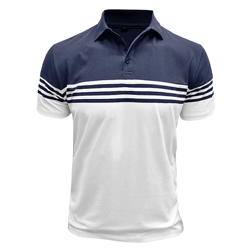 Men's Colorblock Striped Lapel Short Sleeve Polo Shirt 24502664Z sold by Manly product image thumbnail 4