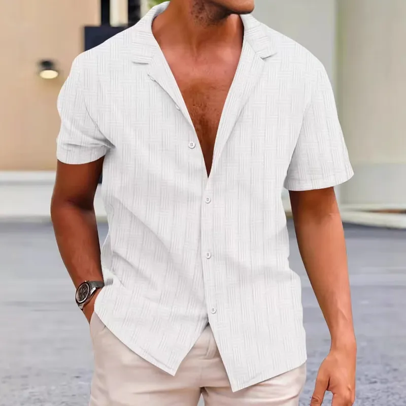 Men's Solid Textured Lapel Short Sleeve Shirt 25734697Z sold by Manly product image thumbnail 2