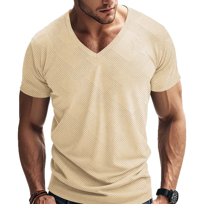 Men's Solid Textured V Neck Short Sleeve T-shirt 87556398Z sold by Manly product image thumbnail 3