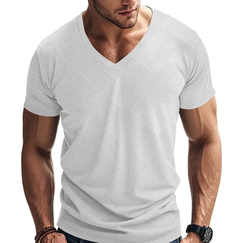 Men's Solid Textured V Neck Short Sleeve T-shirt 87556398Z sold by Manly