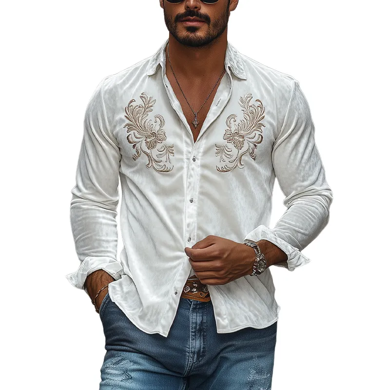Men's Classic Vintage Velvet Embroidered Long Sleeve Shirt 46837400K sold by Manly