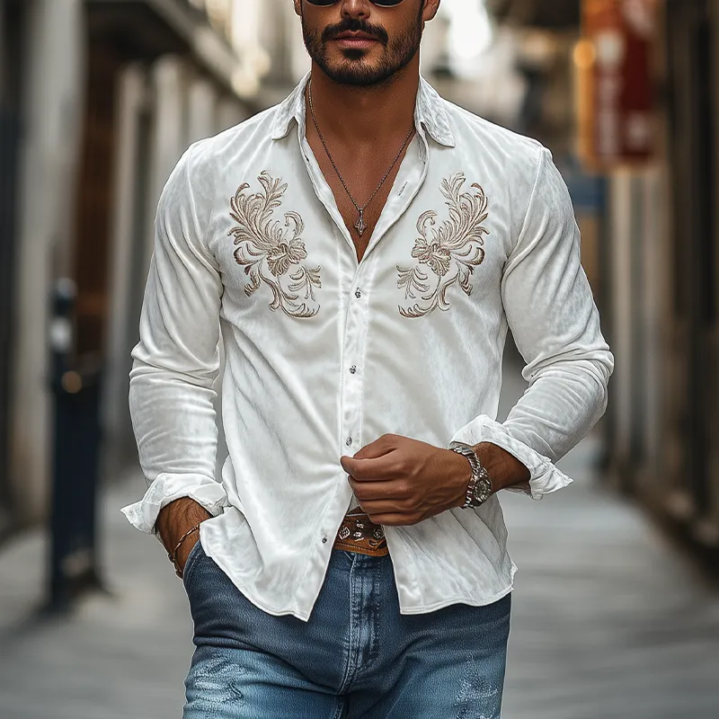 Men's Classic Vintage Velvet Embroidered Long Sleeve Shirt 46837400K sold by Manly product image thumbnail 2