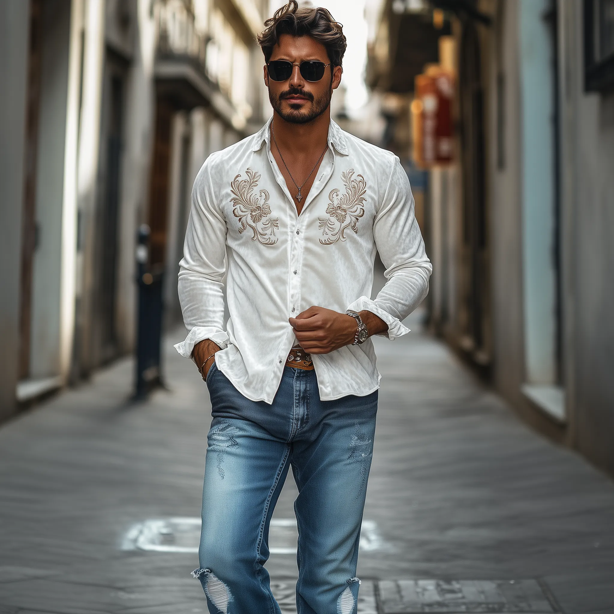 Men's Classic Vintage Velvet Embroidered Long Sleeve Shirt 46837400K sold by Manly product image thumbnail 3