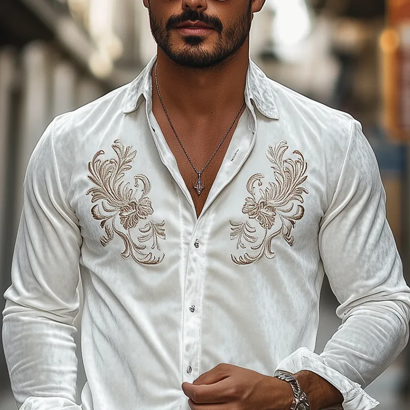 Men's Classic Vintage Velvet Embroidered Long Sleeve Shirt 46837400K sold by Manly product image thumbnail 4