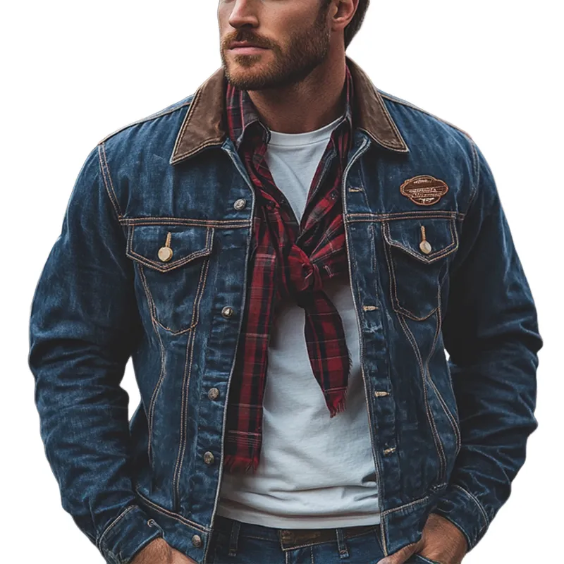 Men's Vintage Dark Blue Washed Denim Jacket 50855025U sold by Manly