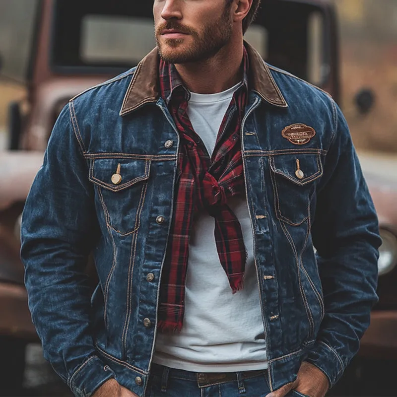 Men's Vintage Dark Blue Washed Denim Jacket 50855025U sold by Manly product image thumbnail 2