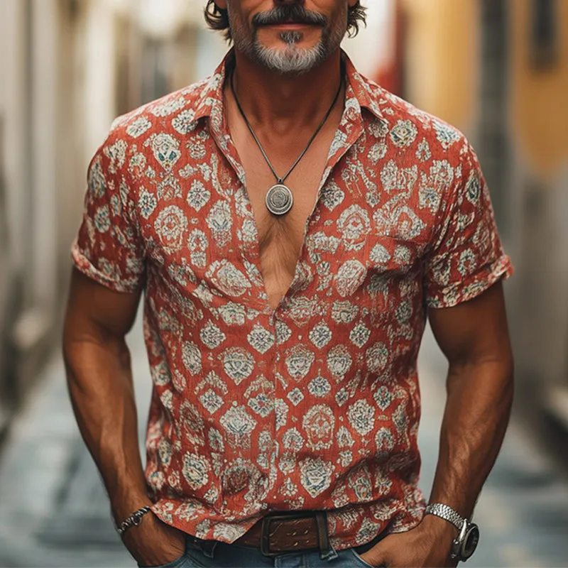 Men's Retro Printed Casual Short Sleeve Shirt 50634825U sold by Manly product image thumbnail 2