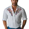 Men's Cotton and Linen Embroidered Polo Collar Casual Long Sleeve T-Shirt 59276361U sold by Manly