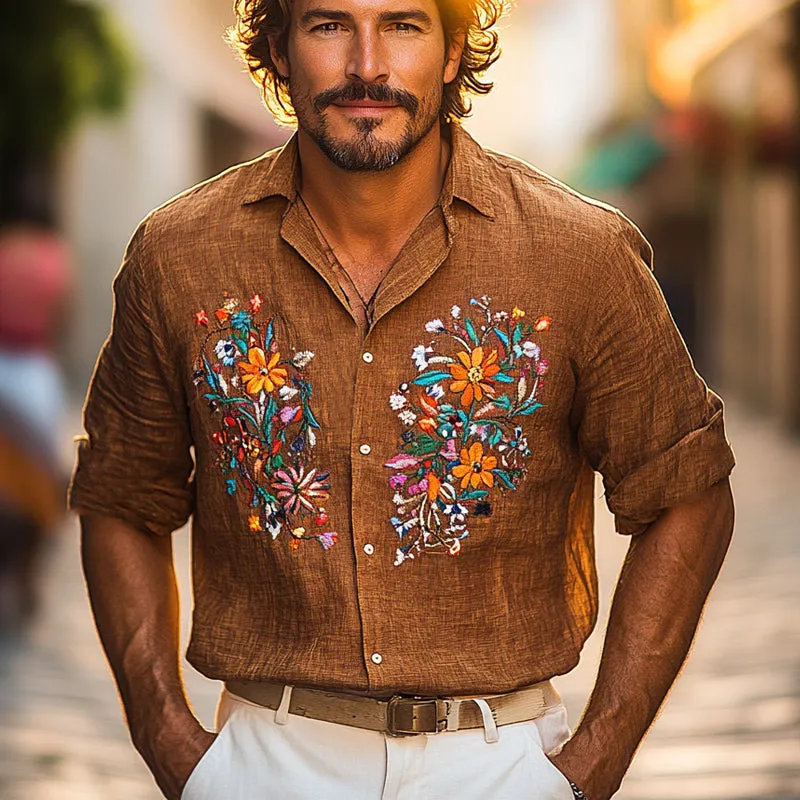 Men's Vintage Cotton and Linen Embroidered Casual Long Sleeve Shirt 90655692U sold by Manly product image thumbnail 2