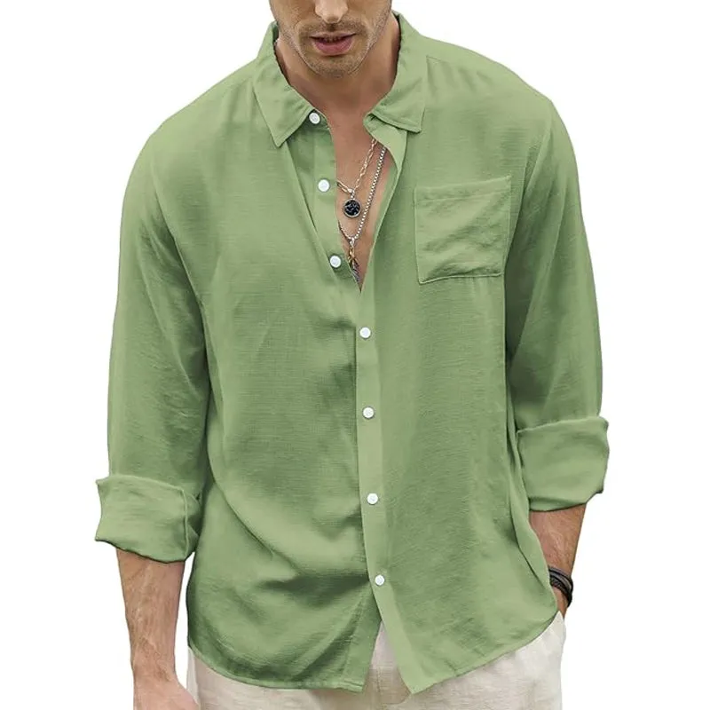 Men's Light Green Ice Silk Casual Skin-friendly Long-sleeved Shirt 57406465U sold by Manly product image thumbnail 2