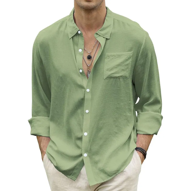 Men's Light Green Ice Silk Casual Skin-friendly Long-sleeved Shirt 57406465U sold by Manly